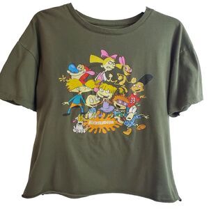 Nickelodeon Cropped Shirt Women L Green Retro 90s Cartoon Print 2019 Casual Top